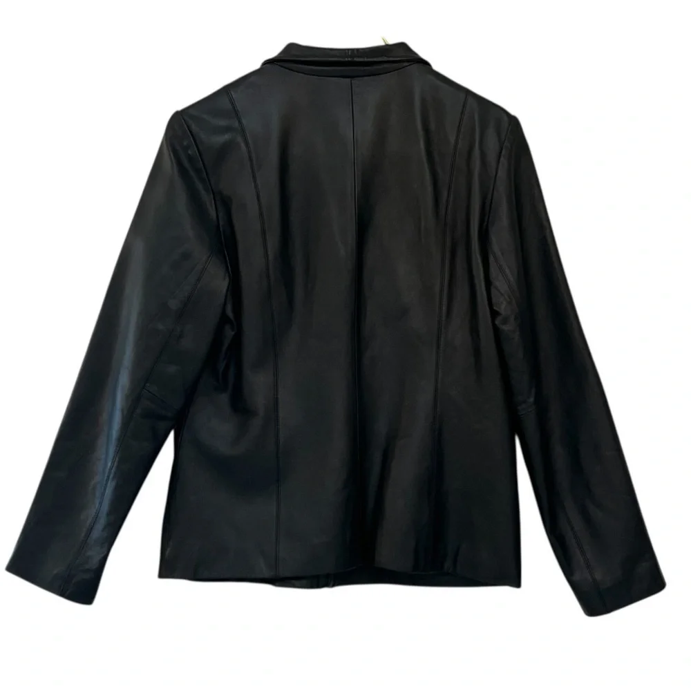 JLC New York Black Leather Zip Front Jacket Collared Fully Lined Size M